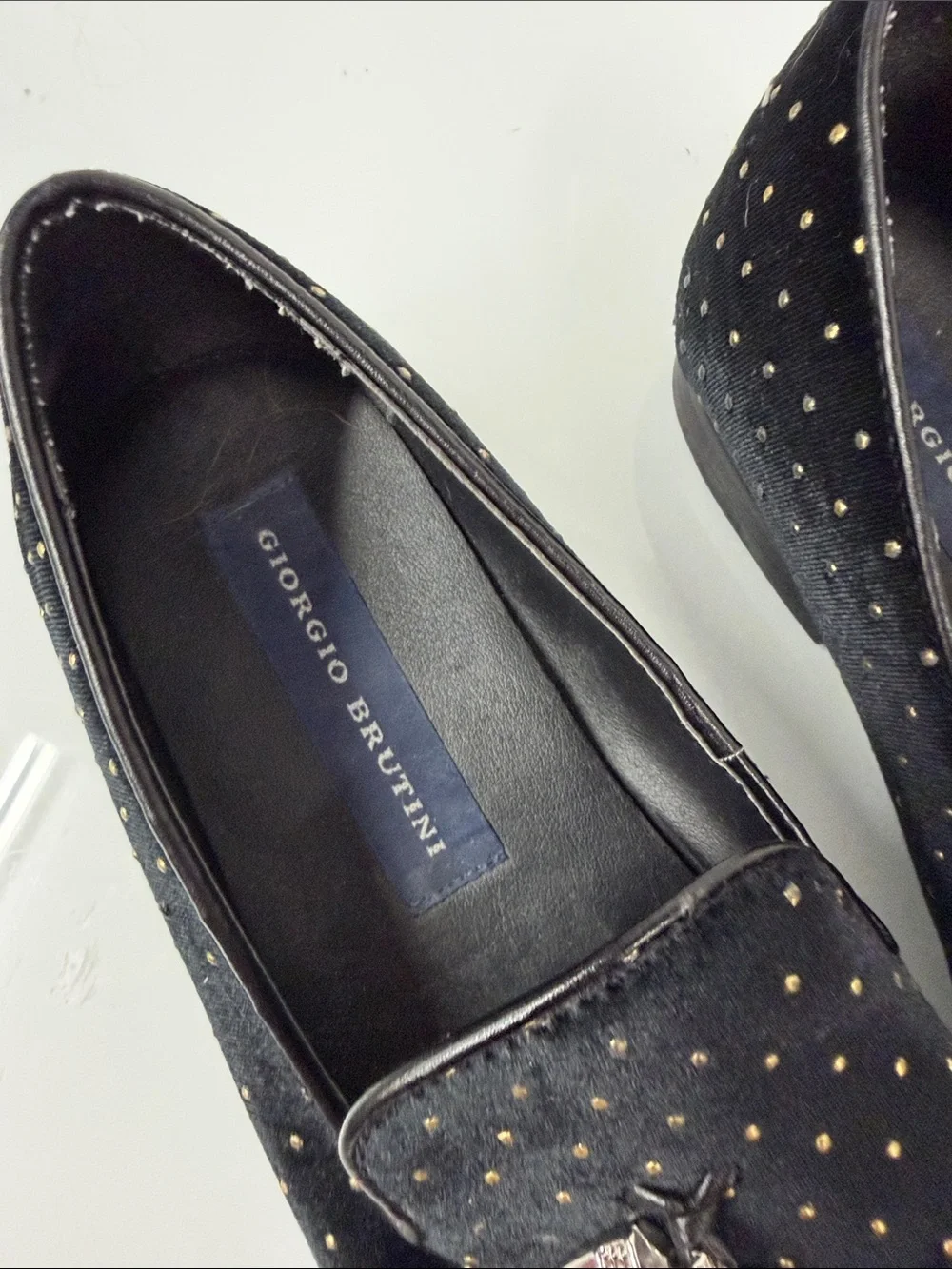 Giorgio Brutini Black Loafers with Gold Stud Detailing